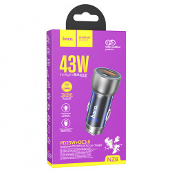 Блок питания автомобильный USB+Type-C 43W HOCO NZ8 Sprinter, 1xUSB + 1xUSB-C, 43W, синий [тема2]